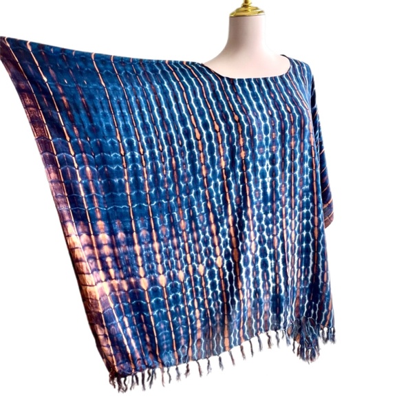 0105/ Dark Blue Navy Tie Dye Poncho, Oversized Top - Picture 6 of 8